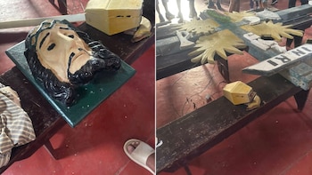 Dos heridos y el rostro de Jesús intacto: así fue la aparatosa caída de una venerada cruz de un siglo de antigüedad en Perú