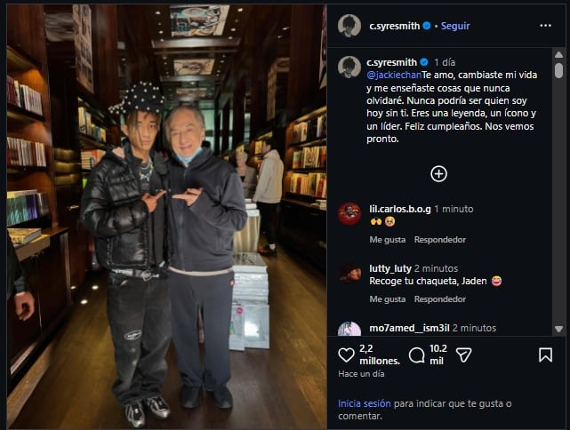Jaden Smith y Jackie Chan posaron juntos para celebrar el cumpleaños número 72 del actor chino. (Instagram)