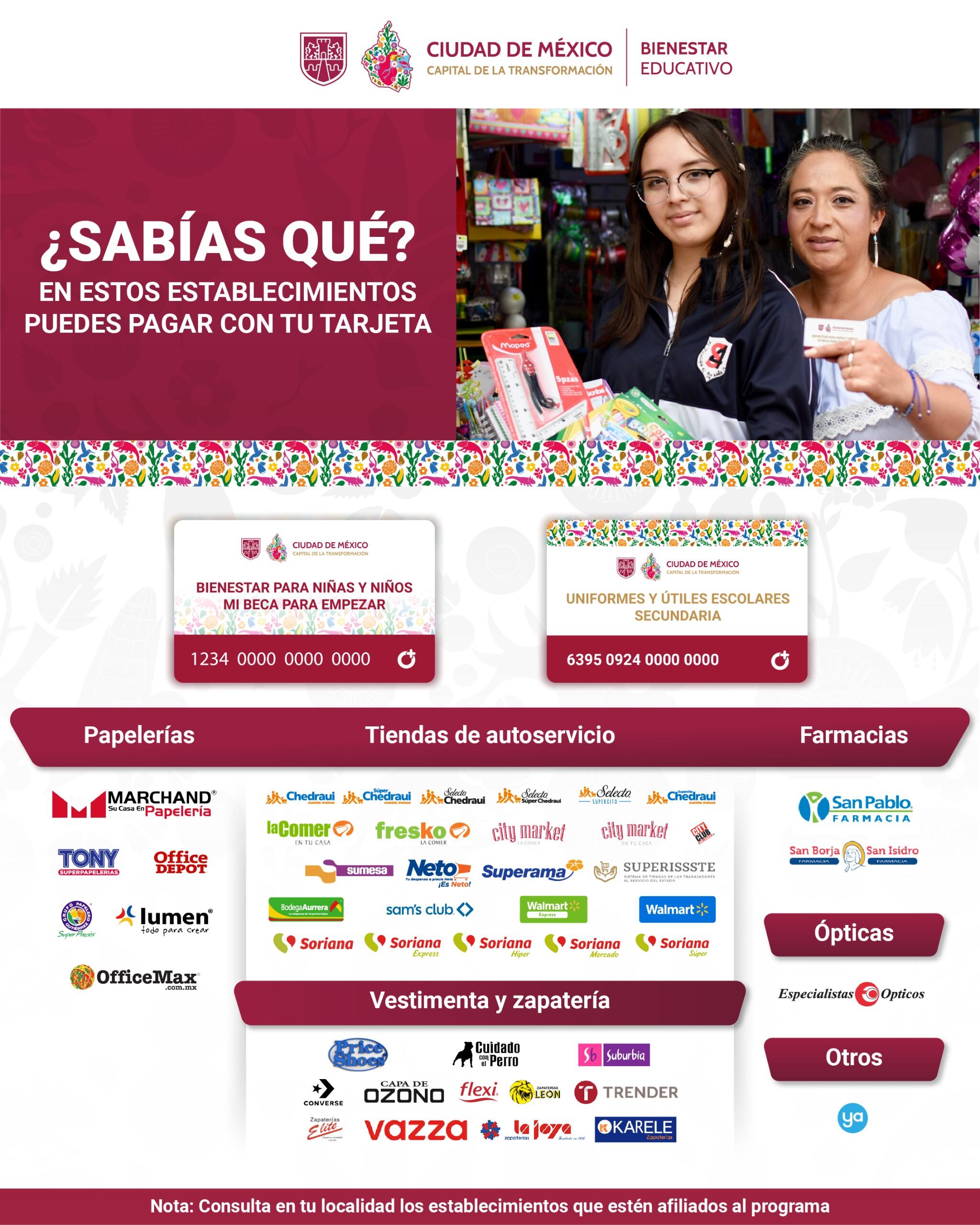 Estos establecimientos aceptan la tarjeta de útiles escolares y uniformes de Mi Beca para Empezar 2025. Foto: X/@BienestarEdu.