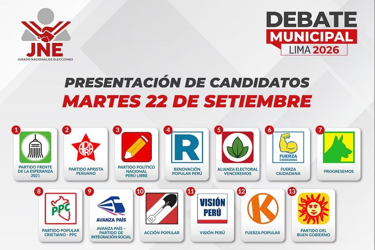 Un afiche del Jurado Nacional de Elecciones convoca a la presentación de candidatos para el debate municipal de Lima del año 2026. (JNE)