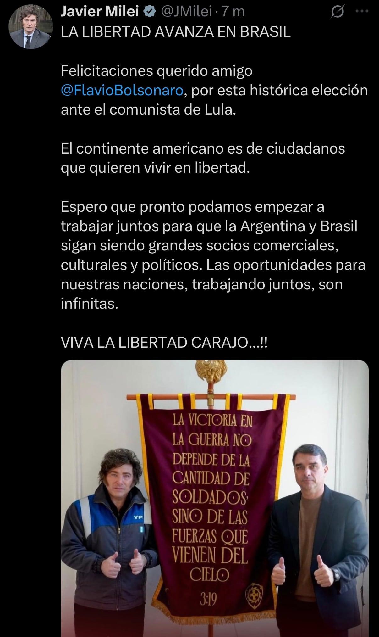 El posteo de Milei