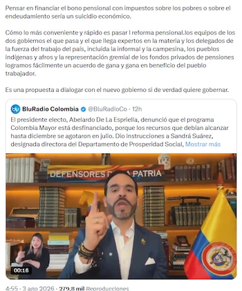 Gustavo Petro advirtió sobre riesgos económicos si no se aprueba la reforma pensional en Colombia - crédito @petrogustavo/X