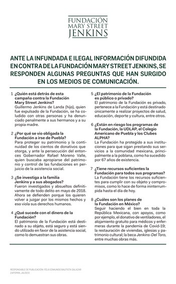 Comunicado Fundación Mary Street Jenkins