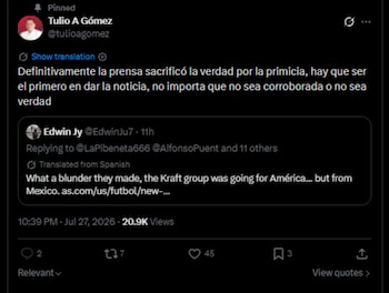 El máximo accionista del cuadro Escarlata salió a desmentir la venta del América-crédito @tulioagomez/X