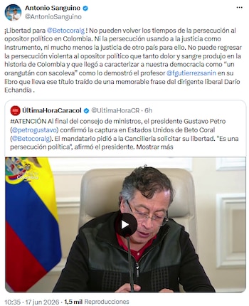 Ministro Antonio Sanguino alertó sobre riesgos democráticos por detención de opositores - crédito @AntonioSanguino/X