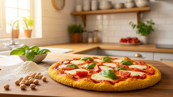 Receta de pizza con masa de harina de garbanzos, rápida y fácil