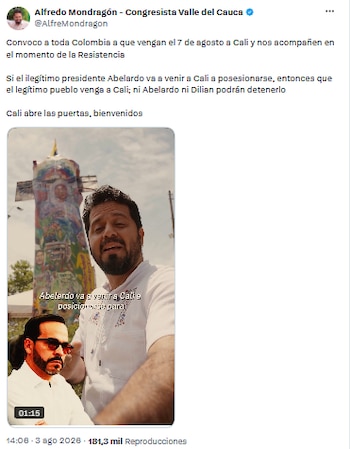 Alfredo Mondragón convocó a manifestación en Cali durante la posesión de Abelardo de la Espriella - crédito @AlfreMondragon/X