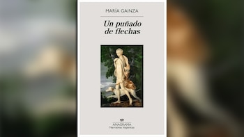 Portada con el texto María Gainza, el título "Un puñado de flechas", una ilustración con un arco y un perro, y el logotipo de Anagrama
