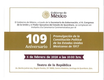 Invitación a la ceremonia constitucional encabezada, por primera vez, por mujeres representantes de los tres poderes del Estado mexicano.