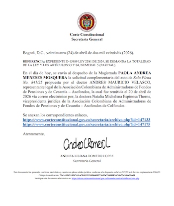 La Corte Constitucional recibió la solicitud de Asofondos en medio del proceso de constitucionalidad de la reforma pensional - crédito Corte Constitucional