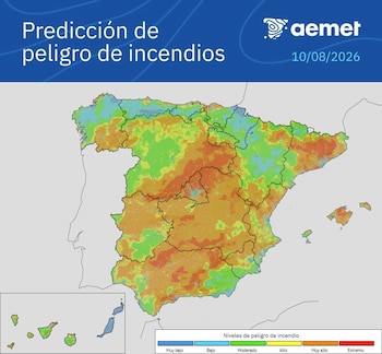 10/08/2026 La semana empieza con peligro de incendios muy alto en buena parte de la Península y Baleares.
La semana empieza con peligro de incendios muy alto en buena parte de la Península y Baleares, según ha señalado este lunes la Agencia Estatal de Meteorología (AEMET).
SOCIEDAD
AEMET