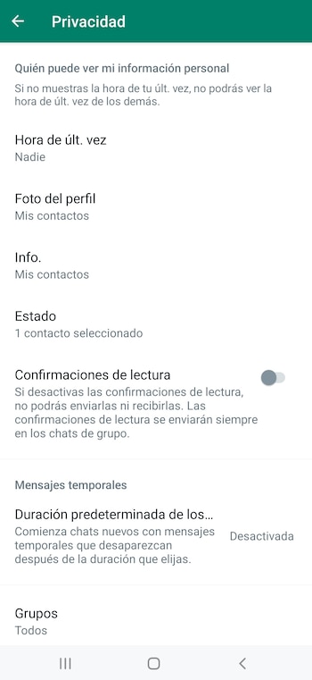 Dentro de Ajustes/Cuenta/Privacidad se encuentran