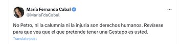 La senadora del Centro Democrático María Fernanda Cabal criticó postura de Gustavo Petro con respecto a la investigación de la Procuraduría a sus funcionarios - crédito @MariaFdaCabal/X