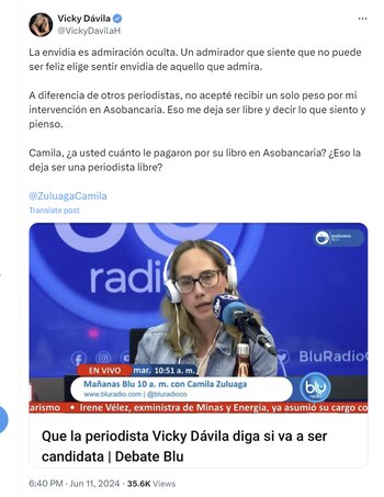 Vicky Dávila cuestionó discusión en