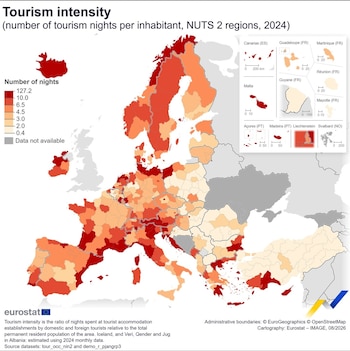 Gráfico de Eurostat sobre la intensidad turística. (Instagram/@eu_eurostat)