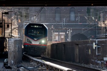 An Amtrak train exits the