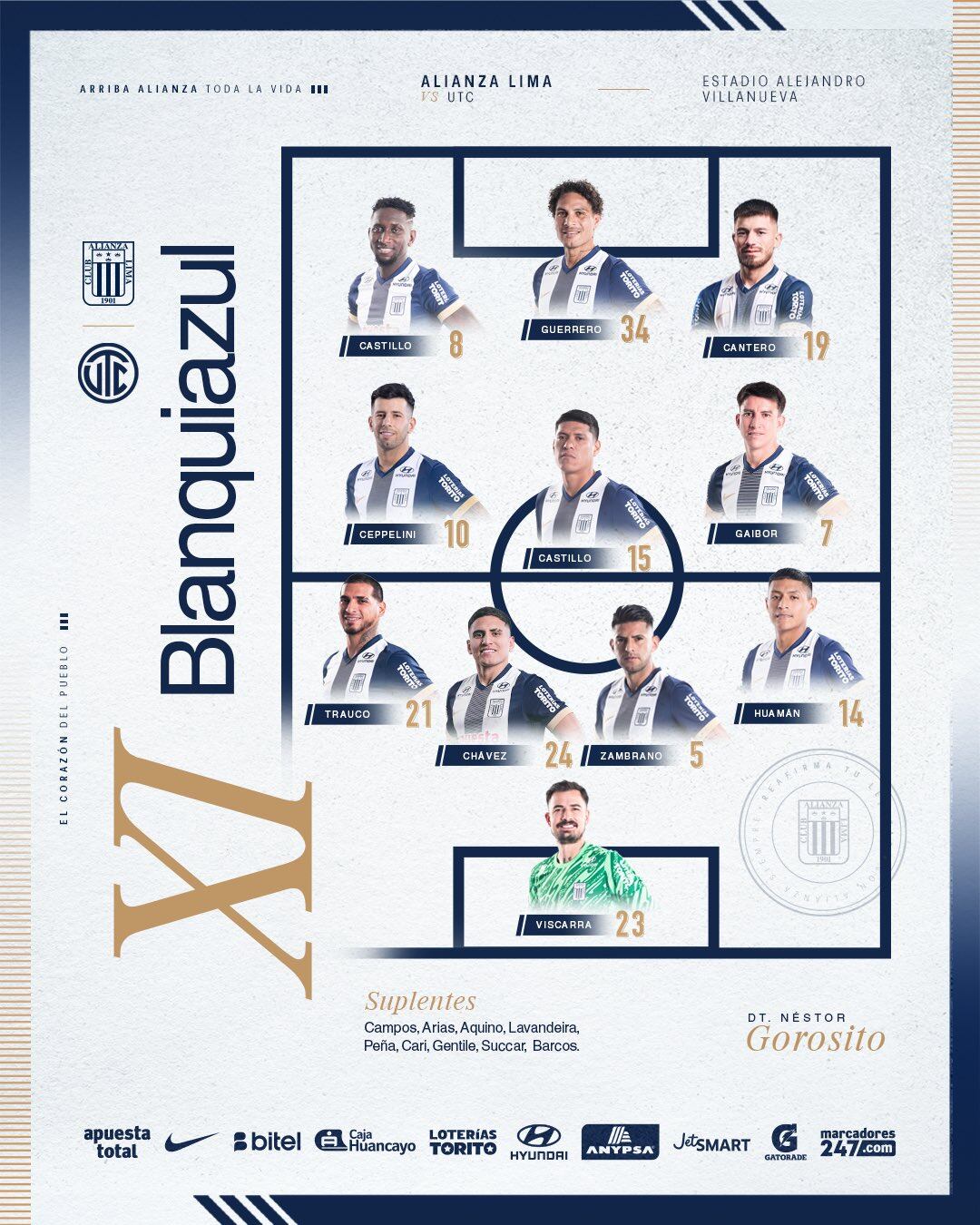 Once de Alianza Lima para el duelo con UTC.