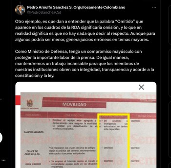 Pronunciamiento de Pedro Sánchez, ministro de Defensa - crédito @PedroSanchezCol/X