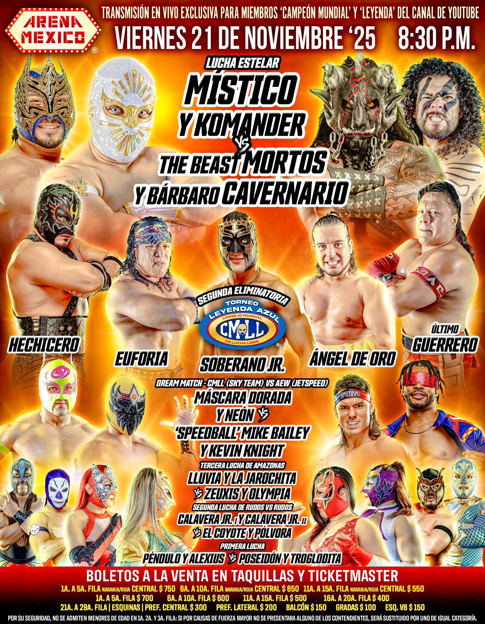 La Arena México se engalanara con la presencia de estrellas de AEW y algunas del CMLL, sin olvidar la eliminatoria de la Leyenda Azul.