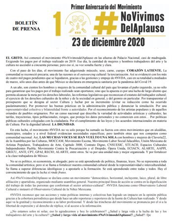 Comunicado que dio a conocer