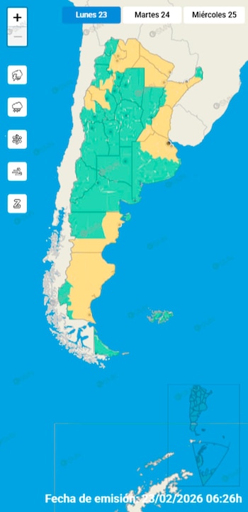 Mapa meteorológico da Argentina