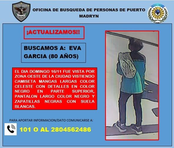 El último parte difundido por la Oficina de Búsqueda de Personas de Puerto Madryn