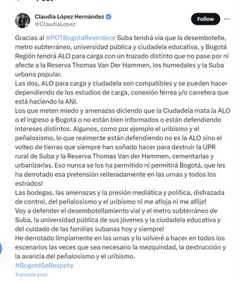 Claudia López defendió ciudadela de