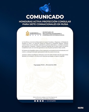 El Gobierno de Honduras confirmó que siete connacionales se encuentran en Rusia en condición de vulnerabilidad.(FOTO: Cancillería Honduras)