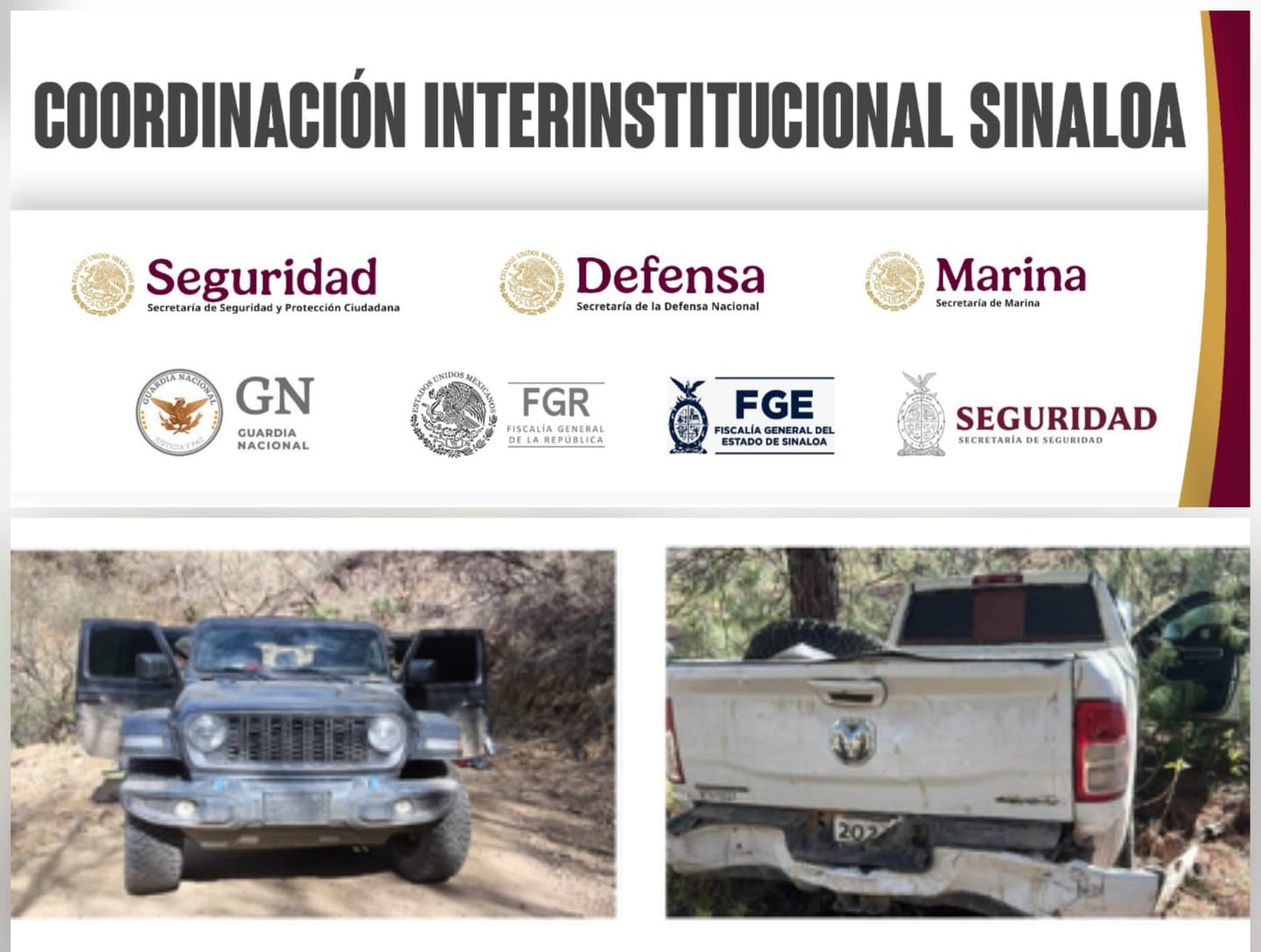 Las unidades aseguradas (SSP Sinaloa)