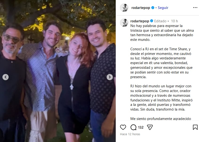 Miguel Rodarte despidió a su colega tras construir una amistad desde 2018 en el rodaje de Time Share. (Instagram/ @rodartepop)