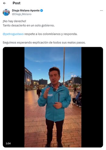 Trino de Diego Molano por nombramiento de Laura Sarabia como directora del DPS - crédito twitter