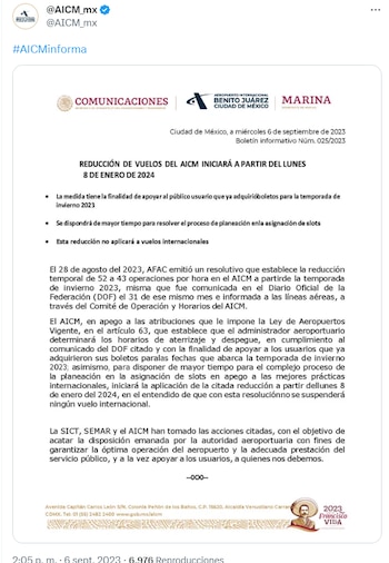 El comunicado se dio a