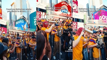 Spiderman con camiseta de Colombia se robó el show en el Time Square a ritmo de vallenato