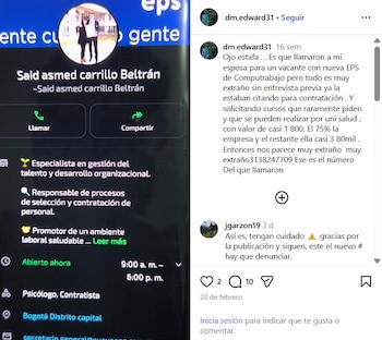 Los supuestos procesos de selección y las falsas contrataciones ofrecen cargos del sector salud para captar a posibles víctimas - crédito @dm.edward31/Instagram
