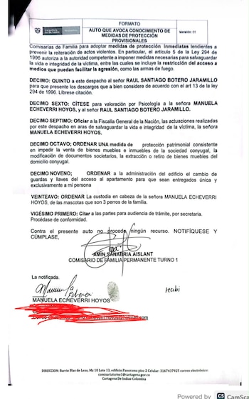 El abogado de la denunciante expuso que existen antecedentes de agresión psicológica y económica, motivo por el cual se solicitó intervención de la Comisaría de Familia - crédito Auto Judicial