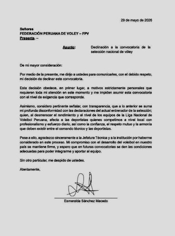 Esmeralda Sánchez dejó la selección peruana por motivos personales y declaraciones de Antonio Rizola.