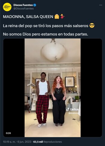 A su particular manera, Discos Fuentes difundió el video de Madonna bailando salsa a ritmo de Joe Arroyo (@DiscosFuentes/Twitter)