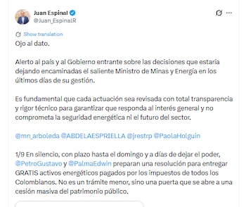 Denuncia del senador Juan Espinal en sus redes sociales - crédito @Juan_EspinalR/X