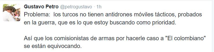 El presidente Gustavo Petro publicó este mensaje en su cuenta de X donde afirmó que los sistemas turcos no cuentan con tecnología móvil táctica probada en guerra, como la que busca el Gobierno - crédito Gustavo Petro/X