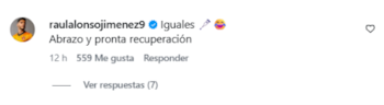 Raúl Jiménez reaccionó con un mensaje de apoyo en la publicación de Alfonso Herrera tras la intervención.