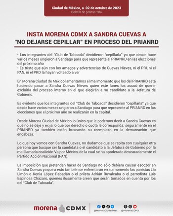 Respaldo de Morena (Twitter/@MorenaCiudadMex)