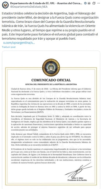 El comunicado del Departamento de