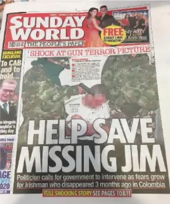 El colombiano apareció en la portada del diario irlandés Sunday World, en el que se afirmó que estaba desaparecido - crédito captura de pantalla El Colombiano / sitio web