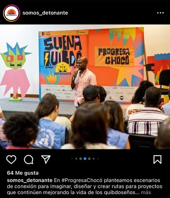 Progresa Chocó es una organización de la sociedad civil que surge del liderazgo chocoano y una generación que visualiza al Chocó en el año 2050 como un paisaje transformado, un epicentro de oportunidades y prosperidad, un faro de sostenibilidad y equidad - crédito @somos-detonante/Instagram