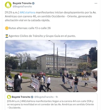 También se habilitó como ruta alterna tomar la calle 26 - crédito @BogotaTransito/X