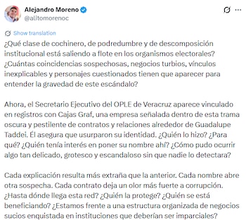 Publicación de Alito Moreno.