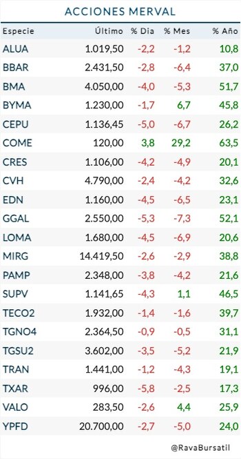 Fuente: Rava Bursátil-precios en pesos.