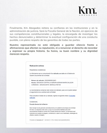 El comunicado enfatizó que el duelo familiar no autoriza la difusión de imputaciones contra la honra y el buen nombre de una persona - crédito @km_abogados/Instagram