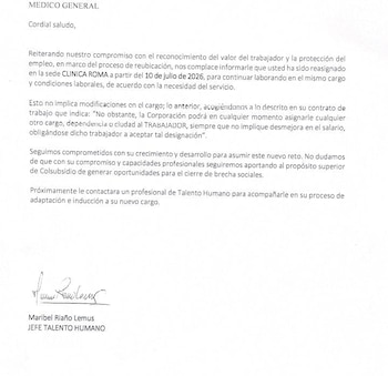 Mientras se anunció el aplazamiento del cierre, comenzaron a conocerse comunicaciones dirigidas al personal médico sobre procesos de reubicación en otras sedes de la organización, sin modificaciones en sus condiciones laborales - crédito @RonnySuarez_/X