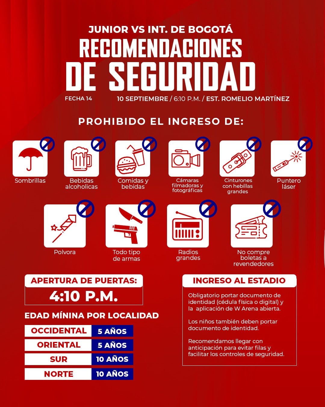 Estas son las recomendaciones para los aficionados que asistan al estadio Romelio Martínez para ver Junior vs. Internacional de Bogotá - crédito Junior FC